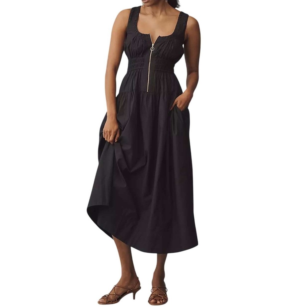 By Anthropologie Scoop-Neck Smocked Poplin Midi Dress Renaissance Whimsigoth